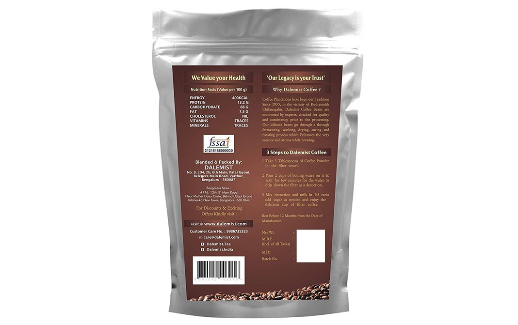 Dalemist Arabica Blend Pure Arabica High Grown Coffee   Pack  500 grams